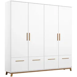 Drehtürenschrank RAUCH "Carlsson", weiß (weiß, eiche massiv), B:181cm H:203cm T:53cm, Holzwerkstoff, Massivholz, Schränke
