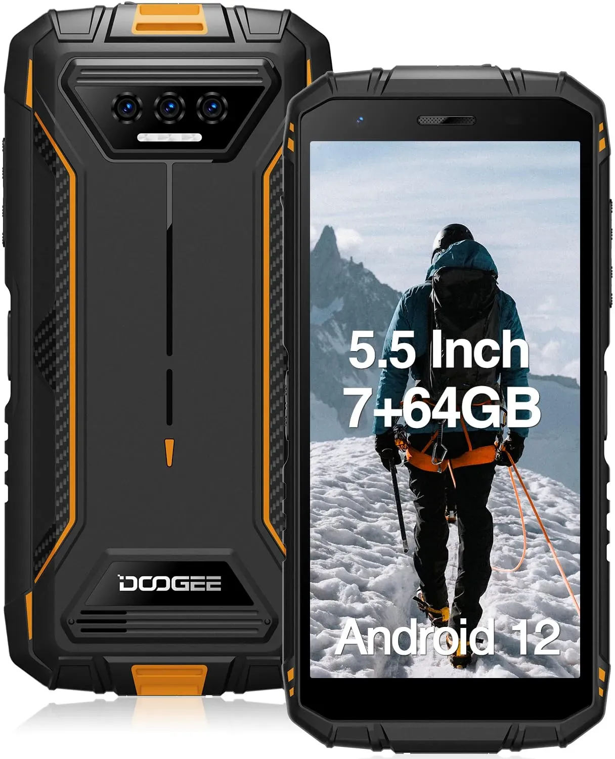 DOOGEE S41 Pro Outdoor Handy Ohne Vertrag mit 7 GB RAM und 64 GB ROM/1 TB TF, 6300 mAh, 5.5 Zoll HD Display, 4G Dual SIM, Outdoor Smartphone 13 MP Kamera, Android 12, IP68 Smartphone, NFC, orange