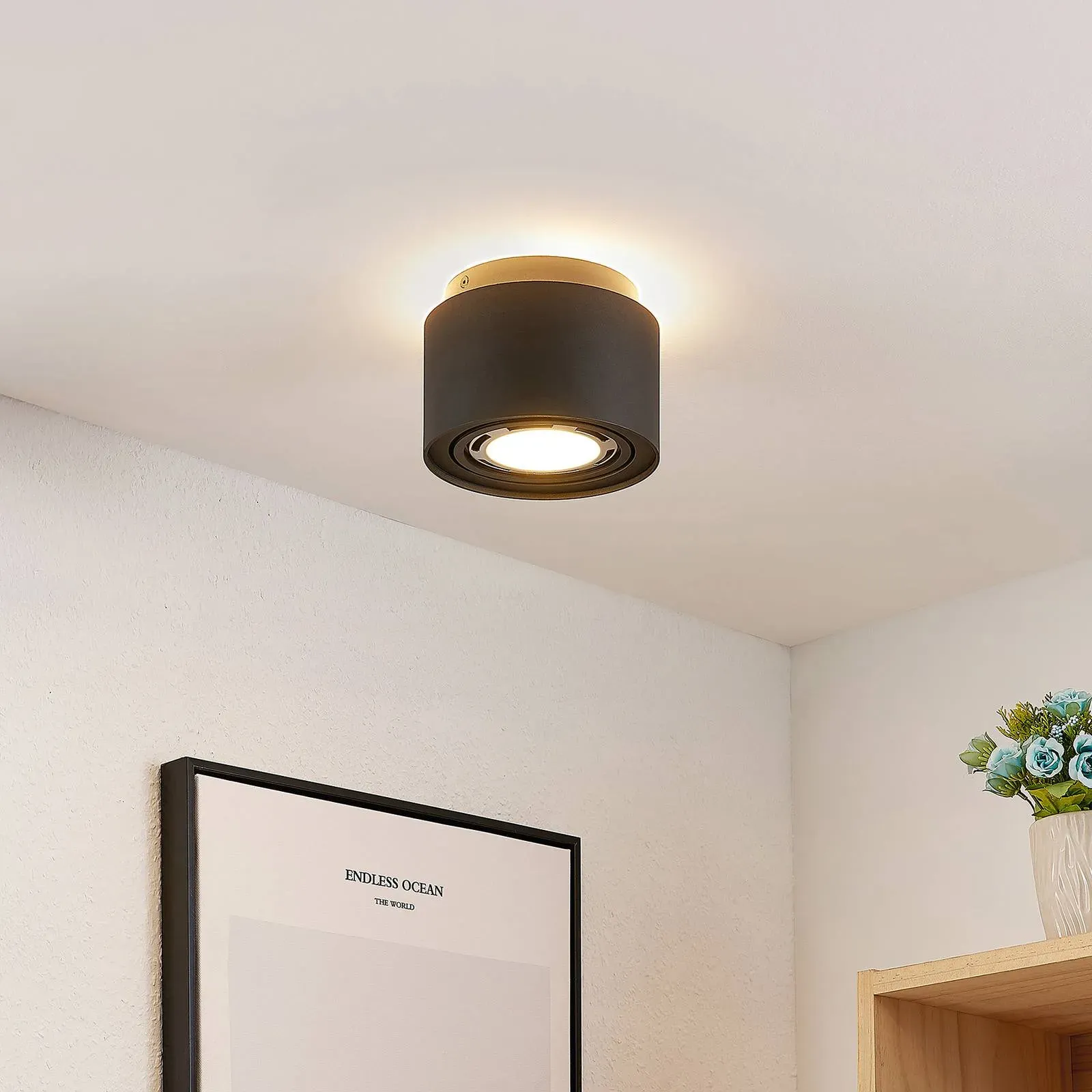 Deckenlampe Walisa Arcchio, dimmbar, schwarz, für Wohn- / Esszimmer, Aluminium, Modern, Deckenlampe - 15.5 cm - 15.5 cm - 11.9 cm