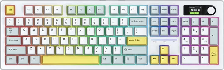 Siukie ACH105 mechanische Tastatur, 104 Tasten, mit Farbdisplay, abnehmbarer Schalter, 3 Modi, RGB, Farbe: Aliceblau und Weiß