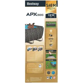 BESTWAY Winterfestes Frame Pool APX365 Komplett-Set mit Sandfilteranlage 549 x 274 x 132 cm marmor-optik eckig