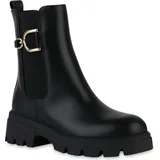 VAN HILL Damen Klassische Stiefeletten Profil-Sohle Schuhe 216365 Schwarz PU, 38 - 38