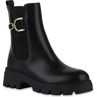 VAN HILL Damen Klassische Stiefeletten Profil-Sohle Schuhe 216365 Schwarz PU, 38 - 38