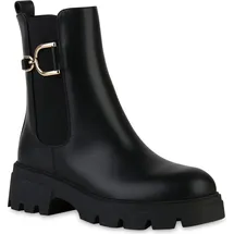 VAN HILL Damen Klassische Stiefeletten Profil-Sohle Schuhe 216365 Schwarz PU, 38 - 38