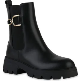 VAN HILL Damen Klassische Stiefeletten Profil-Sohle Schuhe 216365 Schwarz PU, 38 - 38