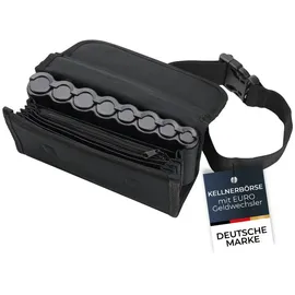 HMF Kellner Geldbörse Gürtel, Kellnertasche Euro-Geldwechsler und Reißverschlussfach 21 x 10 x 6,5 cm Schwarz
