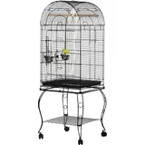 PawHut Vogelkäfig und Kanarienvogel, Voliere für Wellensittiche mit schwarzen Metallrädern 51x51x153cm   Aosom