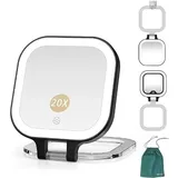 Mocado Beidseitig Taschenspiegel mit Vergrößerung, 1/20 Fach Vergrößerungsspiegel mit Licht, Wiederaufladbar Reisespiegel mit 3 Farben Lichter, Dimmbarer Touchscreen, Tragbarer(Schwarz)