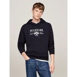 Hoodie TOMMY HILFIGER "HILFIGER CREST EMRBO HOODY", Herren, Gr. L, blau (desert sky), Sweatware, Obermaterial: 100% Baumwolle, casual, Langarm Rippbündchen, Sweatshirts