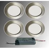 Trango 4 x LED Möbeleinbauleuchte Nickel matt inkl. 1x LED Trafo (12Volt-2000mAh) Trango TGG4E-042T (Edelstahl-Look inkl. 1x 12V LED Trafo)