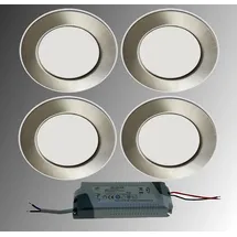 Trango 4 x LED Möbeleinbauleuchte Nickel matt inkl. 1x LED Trafo (12Volt-2000mAh) Trango TGG4E-042T (Edelstahl-Look inkl. 1x 12V LED Trafo)