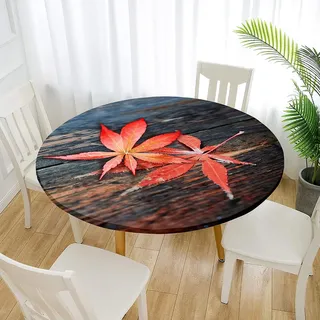 Morbuy Rund Tischdecke Elastisch, Ahornblatt Drucken Rund Tischdecken Abwaschbar Abwischbar Tischtuch für Dekoration Küchentisch Garten Outdoor (120cm,Rot)