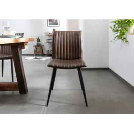 MASSIVMOEBEL24.DE Stuhl Echtleder 44x56x89 braun Iron Label #09