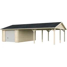 Palmako Garage Roger 19,0 + 33,2 m2 - 44 mm - mit Sektionaltor naturbelassen