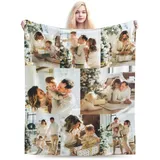 Personalisierte Foto Decke, Personalisiert Fotodecke mit Eigenem Bild Text Name, mit 1-10 Foto Collagen Flanell Decke, für Mama, Papa, Freundin, Freund, Kind, Personalisierte Geschenke (8 Fotos)