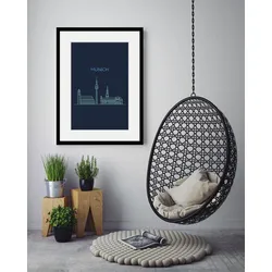 queence Bild »Munich Sightseeing«, Städte-Stadt-Deutschland-München-Schriftzug, (1 St.), HD Premium Poster-Druck inkl. Holzrahmen queence Farbe Rahmen: schwarz + Farbe Bild(er): blau
