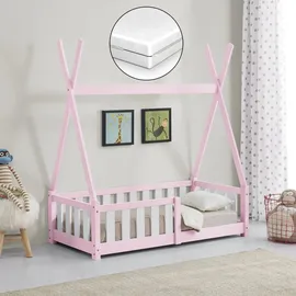 [en.casa] Kinderbett Helsingborg 70 x 140 cm Kiefer rosa