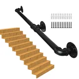 Handlauf Treppe, Rutschfester Treppengeländer Innen und Außen, Geländer Treppe Rohrförmiges Handfußgeländer,Wandhandlauf mit Zubehör Handlauf Schwarz Komplettset (black, 2M)