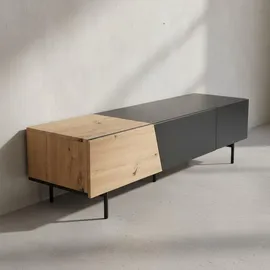 KADIMA DESIGN Lowboard Schwarz mit Eiche-Dekor 150x40x40 cm TV-Kommode Modern, in Braun-Schwarz & Gr.: onesize