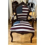 Casa Padrino Esszimmerstuhl Casa Padrino Barock Esszimmer Stuhl mit Armlehnen USA Design / Dunkelbraun - Handgefertigter Antik Stil Stuhl mit USA Flagge - Esszimmer Möbel im Barockstil - Barock Möbel