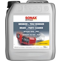 SONAX Bremsen + TeileReiniger (5 Liter) Bremsenreiniger entfernt Bremsstaub sowie öl-, fett- und silikonhaltige Verschmutzungen und Verkrustungen | Art-Nr. 04835050