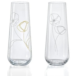 Crystalex Sektglas Blooming Meadow Prosecco Gläser 2 Dekorationen, Kristallglas, 250 ml, 4er Set