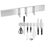 BlingBin Wand-Magnet Messer-Leiste 30 cm Magnetleiste Messer, Messerhalter aus Edelstahl mit 3 Haken (1tlg), Rostfreie Magnetleiste Für Küchenmesser Werkzeuge Utensilien silberfarben