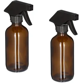 Relaxdays Sprühflasche Glas, 18 x 9.5 x 6 cm, Braun