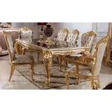 Casa Padrino Esszimmer-Set Luxus Barock Esszimmer Set Weiß / Silber / Braun / Gold - 1 Barock Esstisch & 6 Barock Esszimmerstühle - Barock Esszimmer Möbel - Edel & Prunkvoll