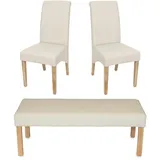 Mendler Esszimmergarnitur Garnitur M37, Bank und 2 Stühle Kunstleder 120x43x49 cm creme, helle Beine