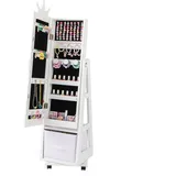COSTWAY Schmuckschrank für Kinder, 3 in 1 Spiegelschrank mit Ganzkörperspiegel weiß