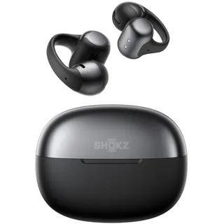 SHOKZ OpenDots ONE Open Ear Kopfhörer, Dolby Audio 6,5g Clip On Kopfhörer weiches Silikon, 40 Std. Akku Kabelloses Laden, IP54 Wasserfest Bluetooth 5.4, 4 KI-Mikrofone, inkl. Reinigungstuch, Schwarz