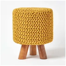 Homescapes Sitzhocker Strick Baumwolle 32 x 42 cm Senf