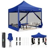 COBIZI Pavillon 3x3,Faltpavillon 3x3 Wasserdicht Stabil,Pavillon Faltbar Anti-UV mit Mesh-Seitenwände,Pavillion für Camping Events, Partyzelt Gartenzelt mit Tragetasche(3 mal 3m Dunkelblau)