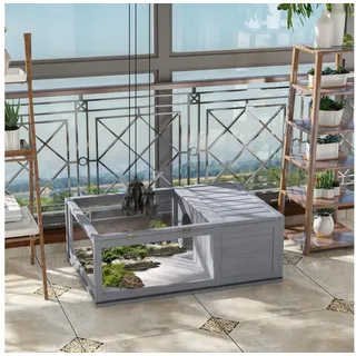 PawHut Terrarium aus Holz, mit Haupthäusern, aufklappbarem Oberseite, für Schildkröten Reptilien, für drinnen draußen, 91x60,5x32 cm, Grau grau