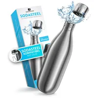 LICHTENWERK® Premium Edelstahl Flasche 1L [EXTRA GROß] kompatibel mit SodaStream Duo - Kohlensäure geeignet - Spülmaschinenfest - Edelstahl Trinkflasche