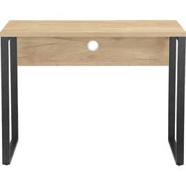 OTTO home Schreibtisch OTTO HOME "Moid", braun (eiche natur, schwarz, eiche natur), B:100cm H:75cm T:50cm, Tische, Schreibtisch, Computertisch, Kabeldurchlass, Metallkufen, Breite 100 cm