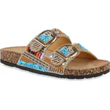 VAN HILL Damen Pantoletten Flach Strass Bequem Schuhe 214451 Hellbraun, 37 - 37