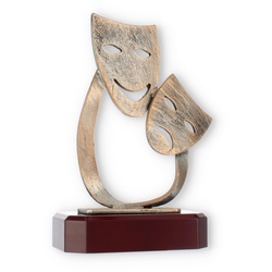 Pokal Zamakfigur Karnevalsmaske altgold auf mahagonifarbenen Holzsockel 21,3cm