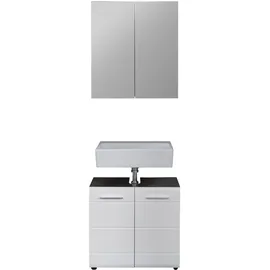 trendteam Waschbeckenunterschrank 60 x 182 x 31 cm Weiß Hochglanz/Grau