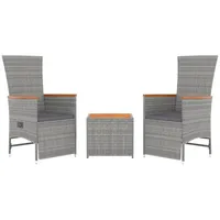 vidaXL 3-tlg. Garten-Lounge-Set Grau Poly Rattan & Massivholz Akazie