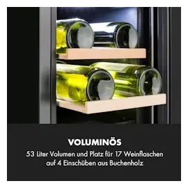 Klarstein Vinovilla 17 Built-In Duo Weinkühlschrank 53l 17 Fl. 3-Farben Glastür schwarz