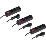 Meister Craft Meister Steckdosenleiste 3-fach - 3er Set - 2 m Kabel - schwarz - Extraflacher Stecker und beleuchteter Schalter - IP20 / Mehrfachsteckdose / Tischsteckdose / Steckerleiste mit Flachstecker / 7430580