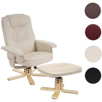 Relaxsessel M56, Fernsehsessel TV-Sessel mit Hocker Ottomane, Kunstleder Eukalyptus Holz ~ creme