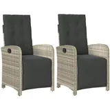 vidaXL Gartensessel mit Fußteil 2Stk. Verstellbar Hellgrau Poly Rattan