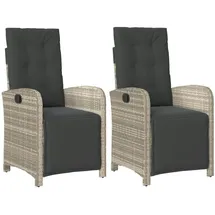 vidaXL Gartensessel mit Fußteil 2Stk. Verstellbar Hellgrau Poly Rattan