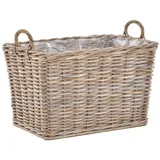 Krines Home Dekokorb Stabiler Pflanzkorb mit Folie Dekokorb Flechtkorb Griffe Natur-Rattan grau