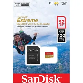 SanDisk microSDHC Extreme 32GB Class 10 100MB/s UHS-I U3 V30 A1 + SD-Adapter