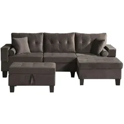 Home Deluxe GmbH HOME DELUXE - Sofagarnitur ROM - beidseitig montierbar, Farbe Braun - 242,6 cm x 154,3 cm x 90,8 cm - inkl. Hocker I Ecksofa Sofa Couch Wohnlandschaft
