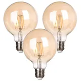Trango LED-Leuchtmittel, 3er Pack E27003-3 LED Filament Lampe Leuchtmittel mit E27 Fassung G95, 2500 Kelvin warmweiß Gold farbig 4 Watt, 400 Lumen, Amber Vintage Lampe, LED Globe Retro Edison Glühbirne Abstrahlwinkel 360°, 3 St.